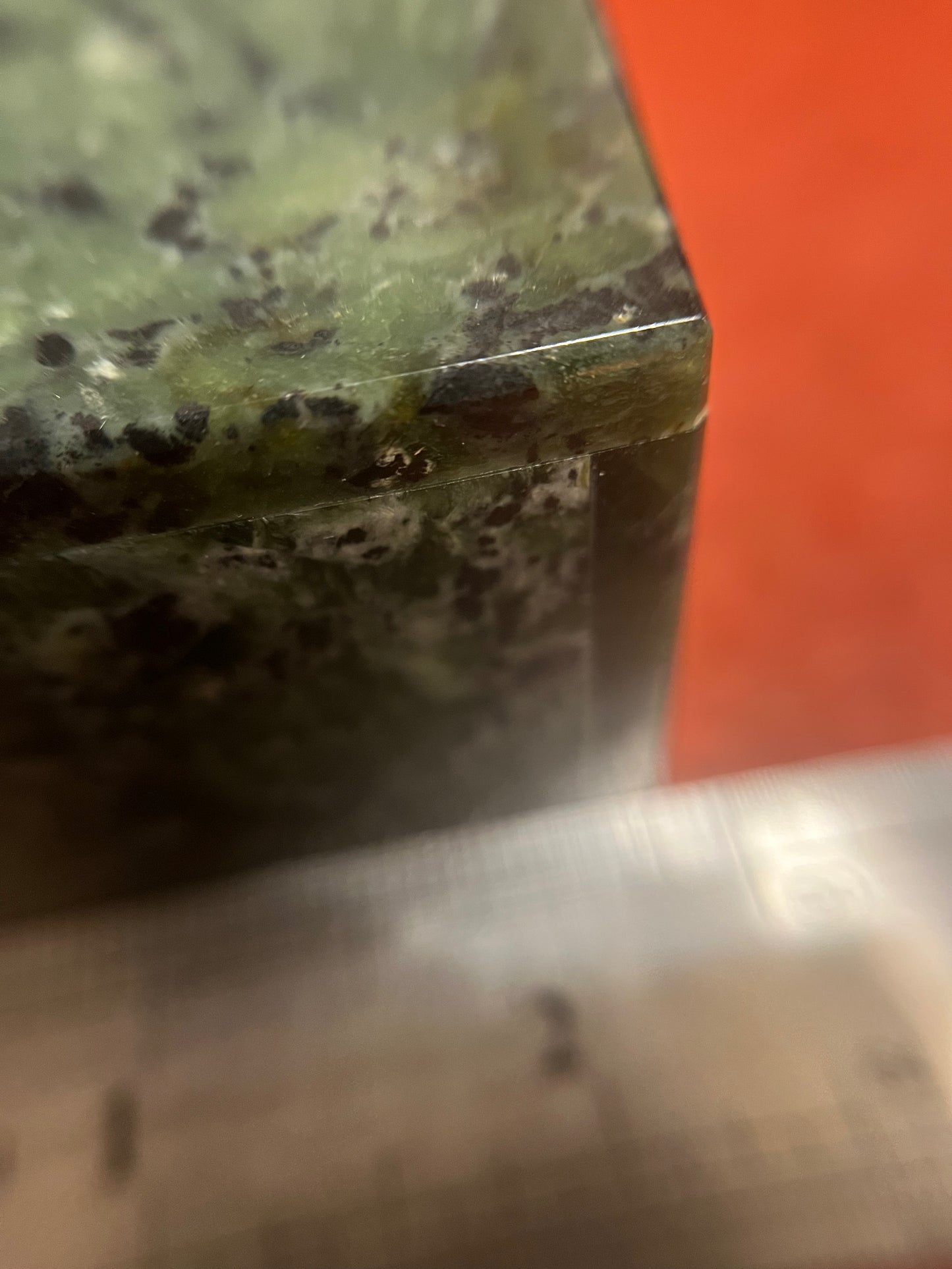 Vintage Green Hardstone Trinket Box – Polished Stone with Removable Lid