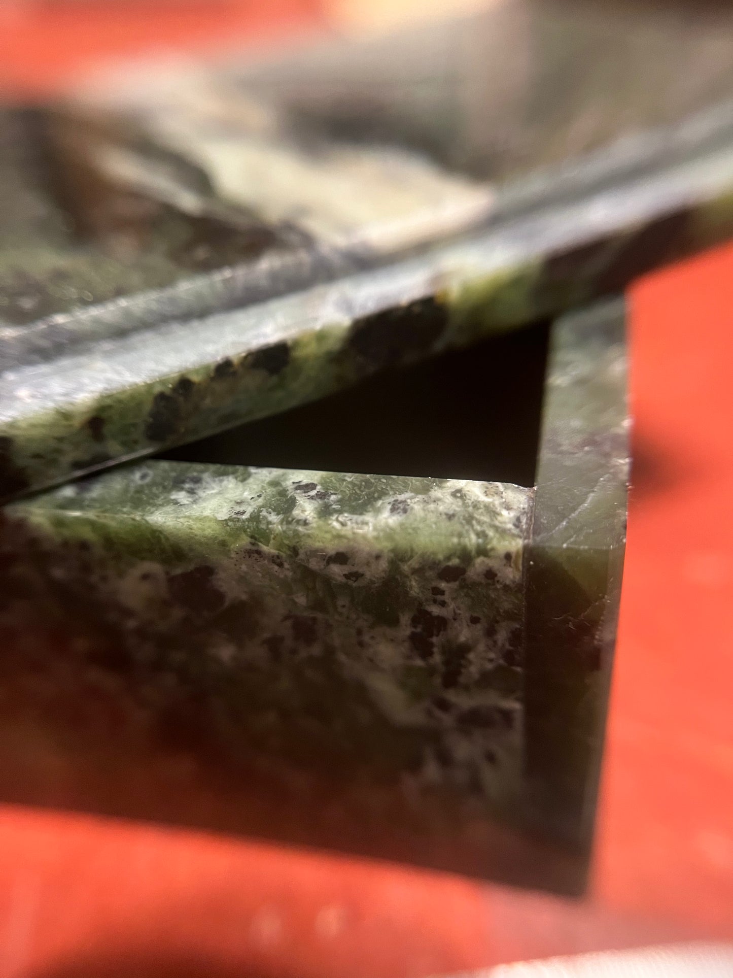 Vintage Green Hardstone Trinket Box – Polished Stone with Removable Lid