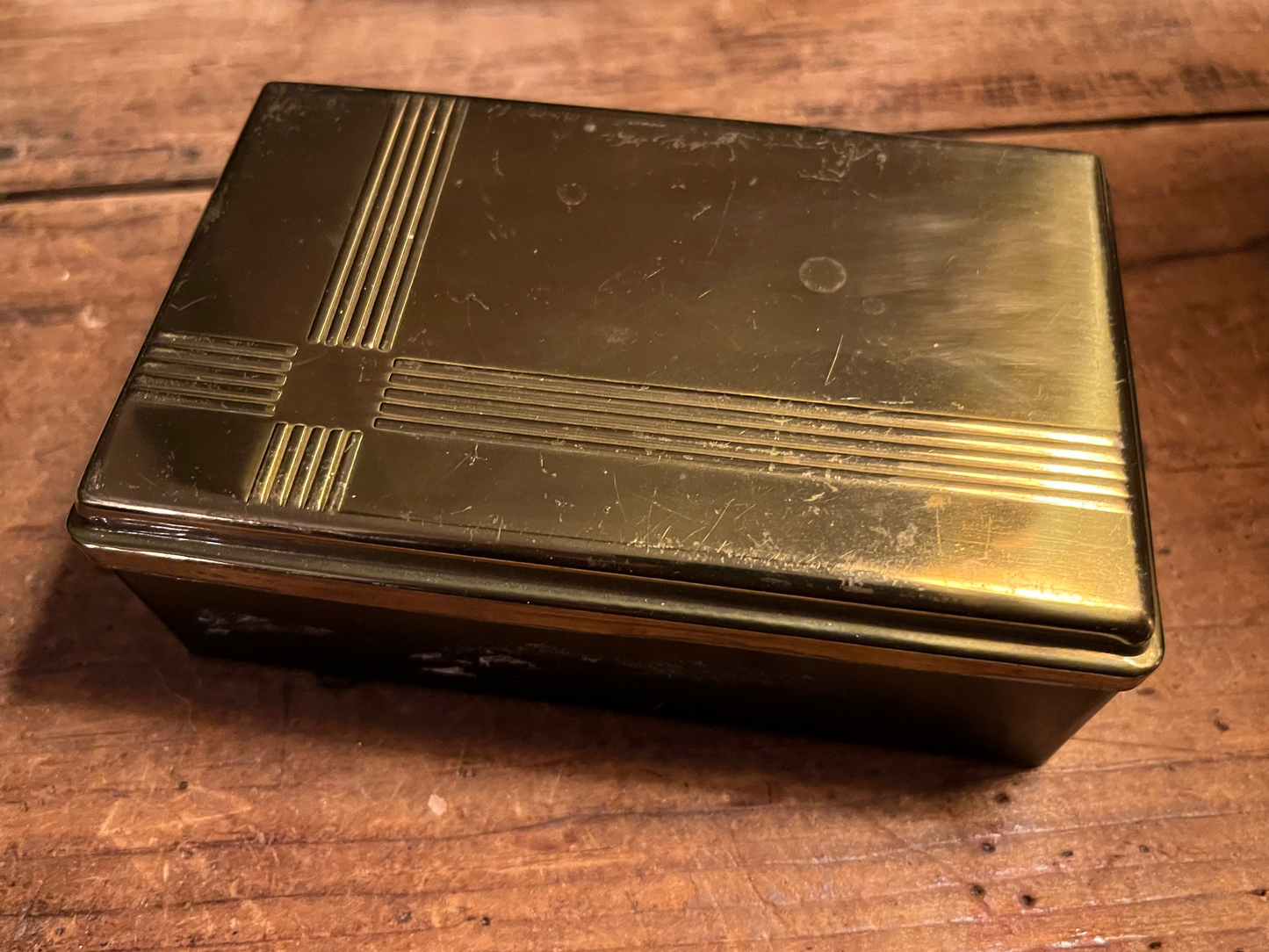 Vintage Art Deco-Style Metal and Plastic Trinket Box | Geometric Design