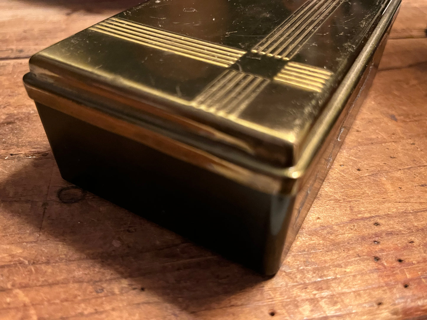 Vintage Art Deco-Style Metal and Plastic Trinket Box | Geometric Design
