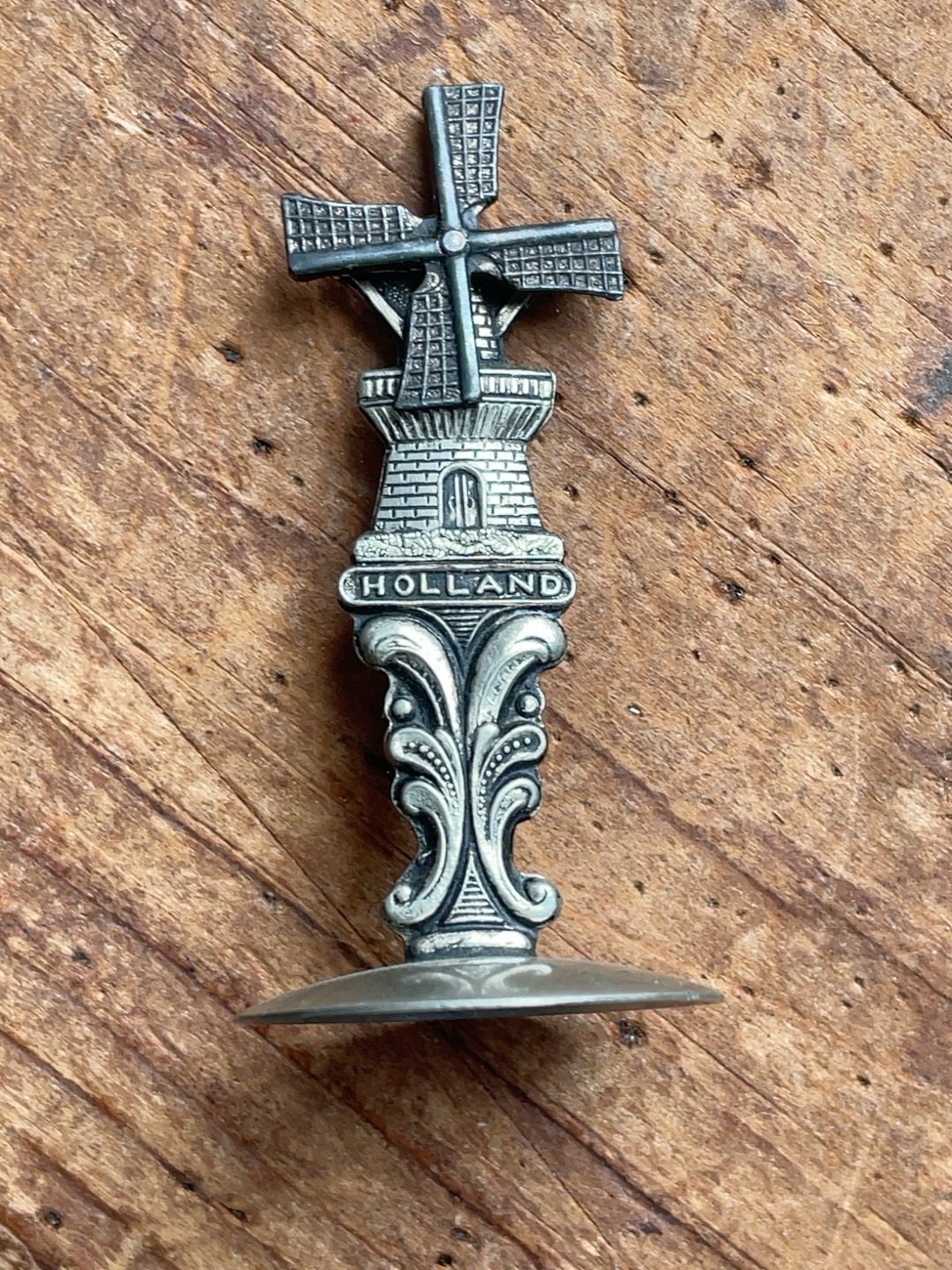 Vintage ELESVA Holland Windmill Miniature – Rotating Sails, Silver-Tone Metal
