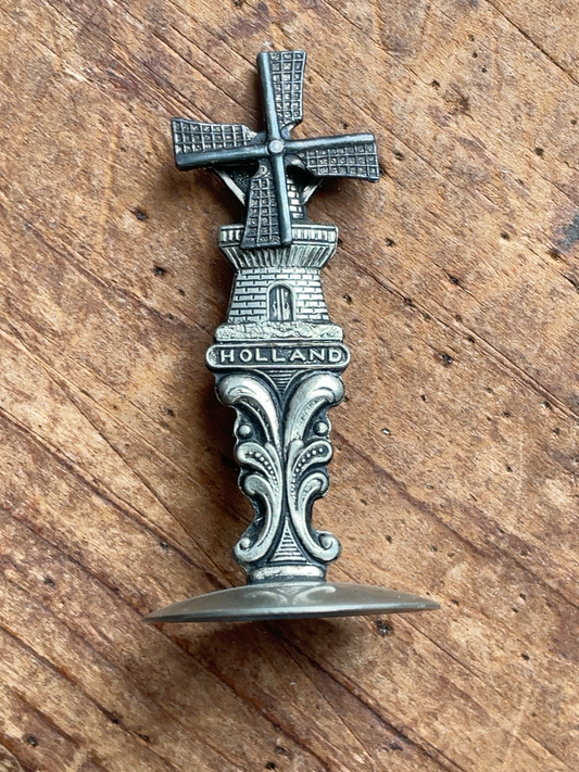 Vintage ELESVA Holland Windmill Miniature – Rotating Sails, Silver-Tone Metal