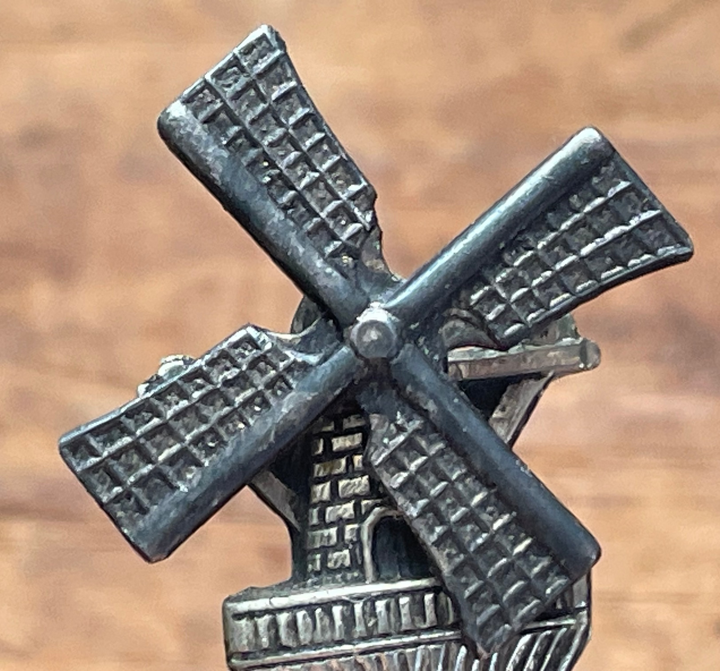 Vintage ELESVA Holland Windmill Miniature – Rotating Sails, Silver-Tone Metal