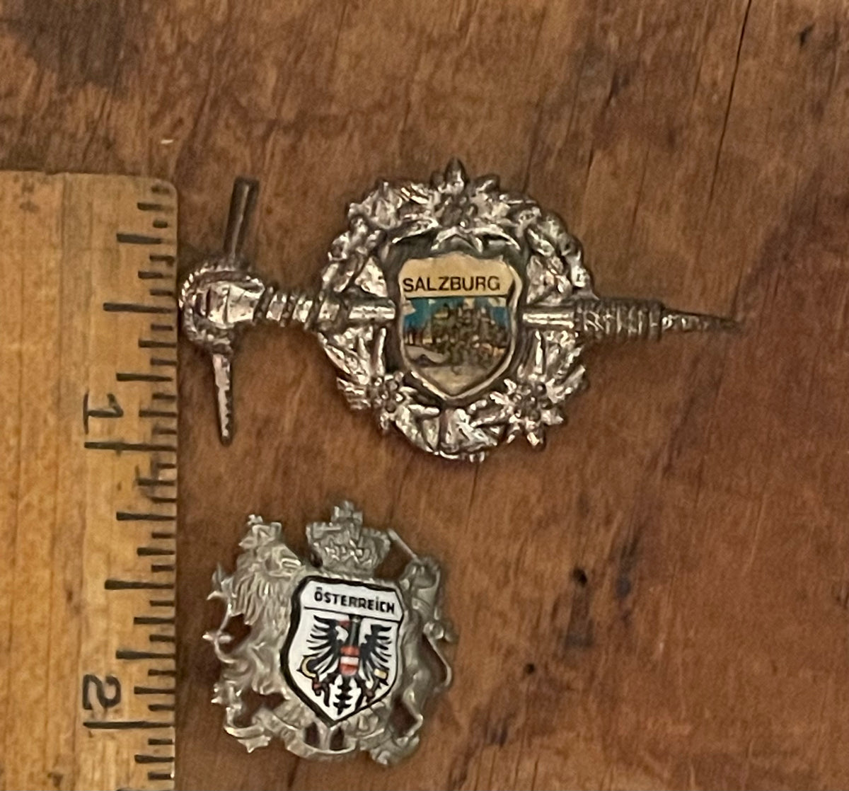 Vintage Austrian Salzburg & Österreich Souvenir Brooch Pair — Alpine Travel Pins