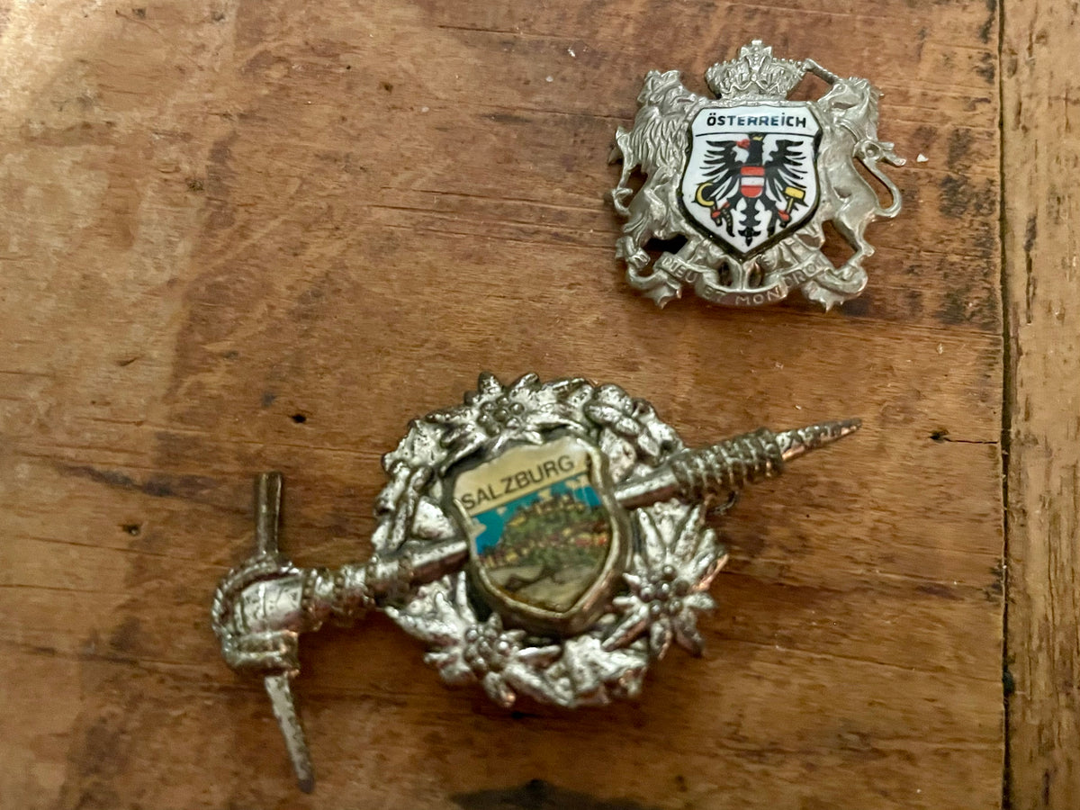 Vintage Austrian Salzburg & Österreich Souvenir Brooch Pair — Alpine Travel Pins