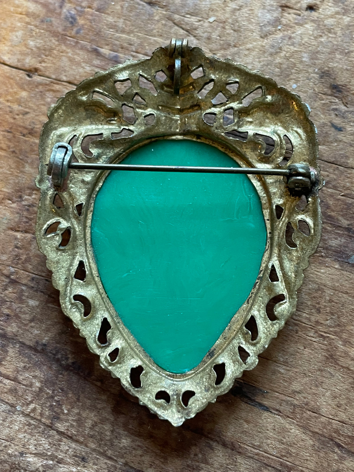 Vintage Faux-Jade Bird & Butterfly Brooch Pendant — Pagoda & Dragons