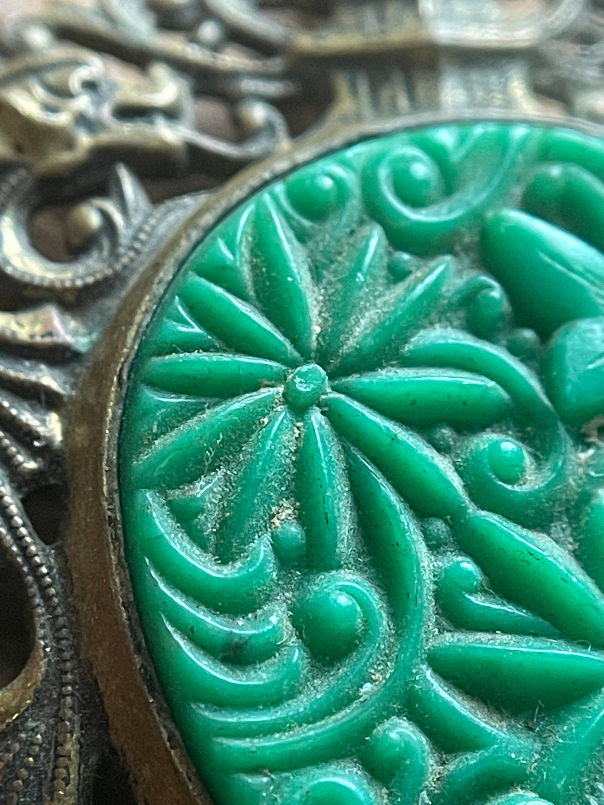 Vintage Faux-Jade Bird & Butterfly Brooch Pendant — Pagoda & Dragons
