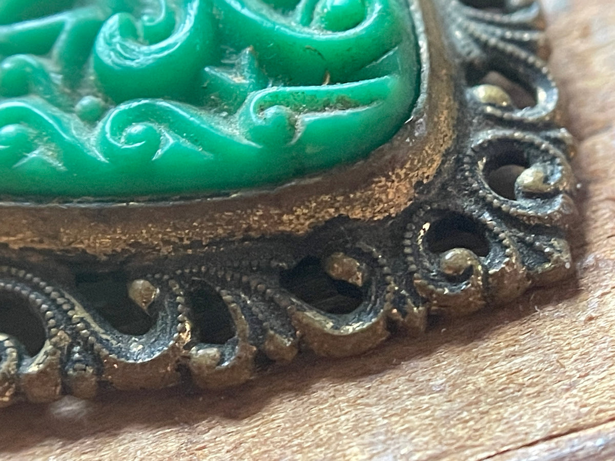 Vintage Faux-Jade Bird & Butterfly Brooch Pendant — Pagoda & Dragons