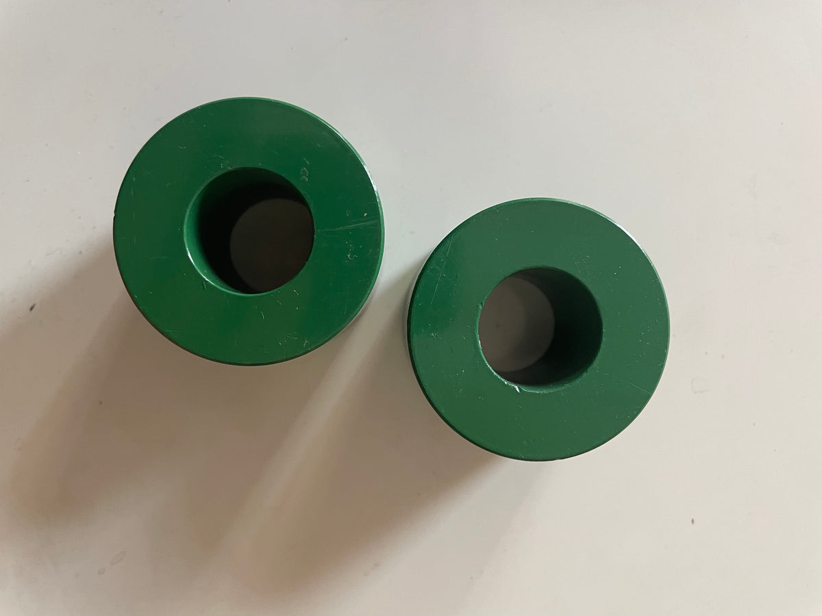 Pair of Green Metal Tubular Taper Candleholders – Modernist Cylinders
