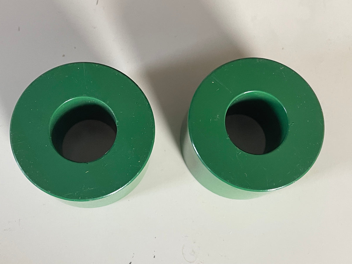 Pair of Green Metal Tubular Taper Candleholders – Modernist Cylinders