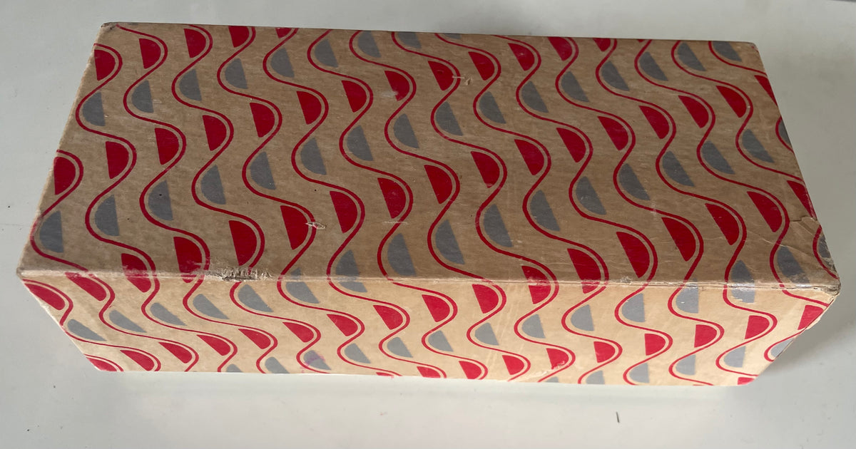 Vintage Geometric Paper-Covered Keepsake Box - Gifting Decorative Storage Presentation Box – Red, Blue & Cream + Cardboard
