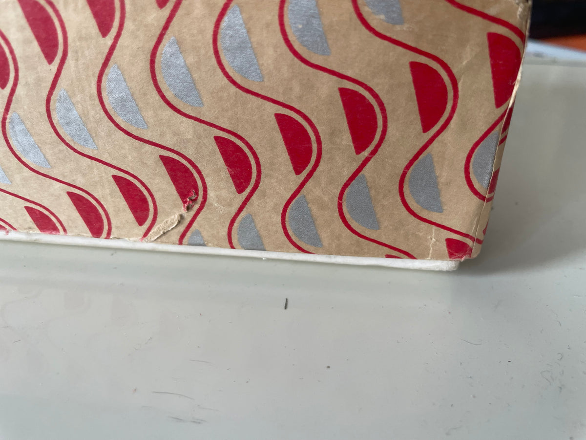 Vintage Geometric Paper-Covered Keepsake Box - Gifting Decorative Storage Presentation Box – Red, Blue & Cream + Cardboard