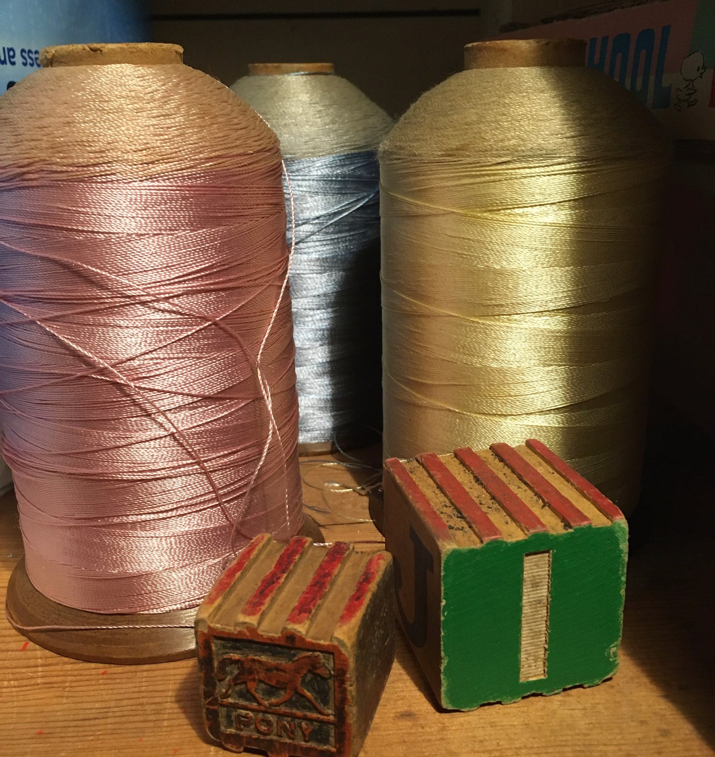 Vintage silk embroidery thread: pink, yellow, or blue