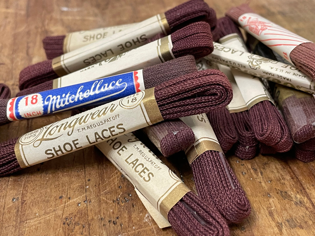Choose length & color: one pair narrow vintage cotton shoe laces 18" 27” 36” 40" in black, brown, charcoal, white, or olive drab