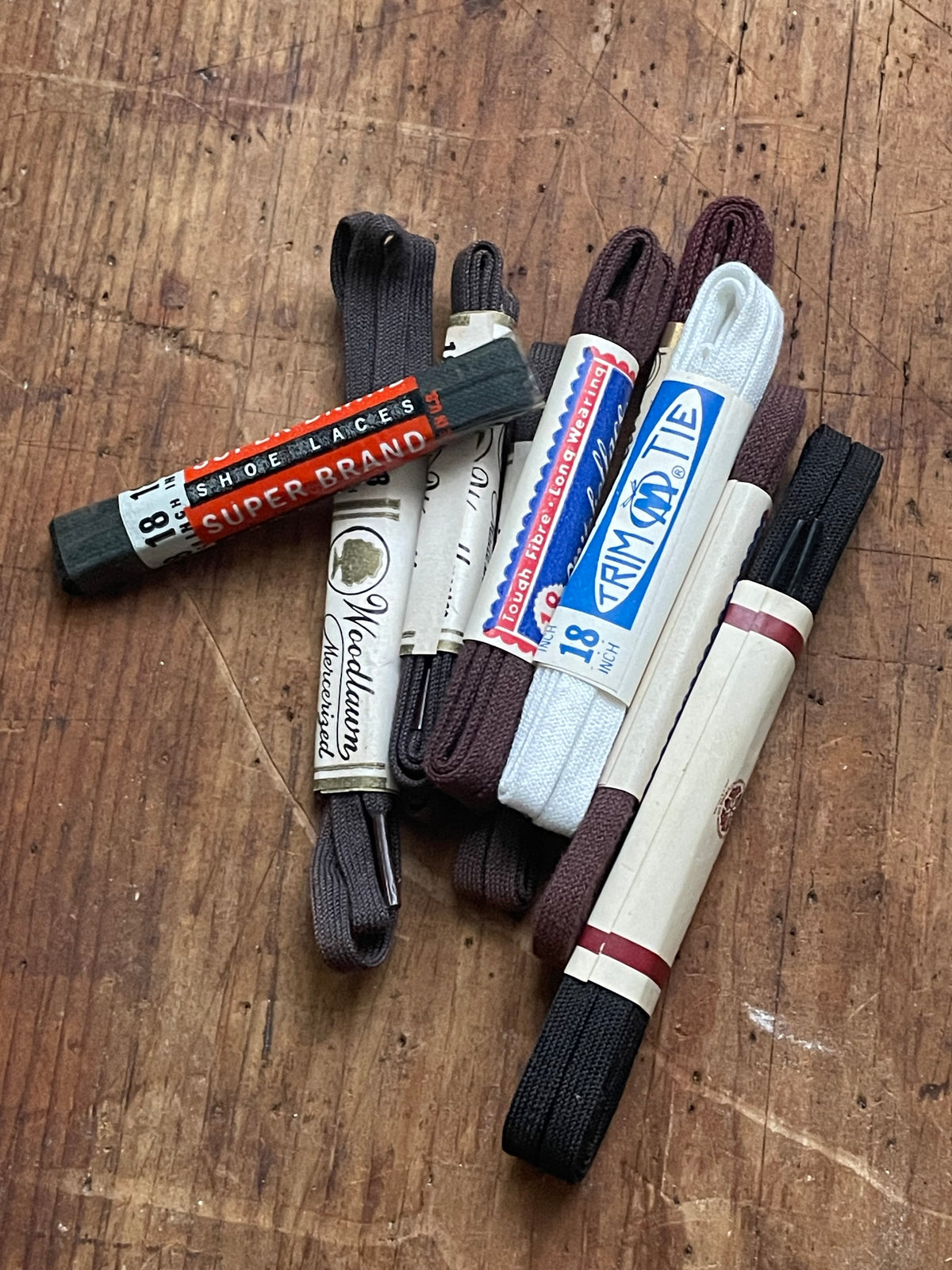 Choose length & color: one pair narrow vintage cotton shoe laces 18" 27” 36” 40" in black, brown, charcoal, white, or olive drab