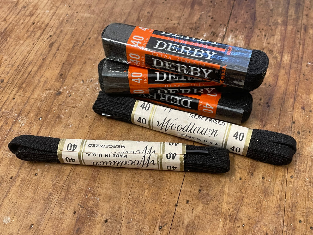 Choose length & color: one pair narrow vintage cotton shoe laces 18" 27” 36” 40" in black, brown, charcoal, white, or olive drab