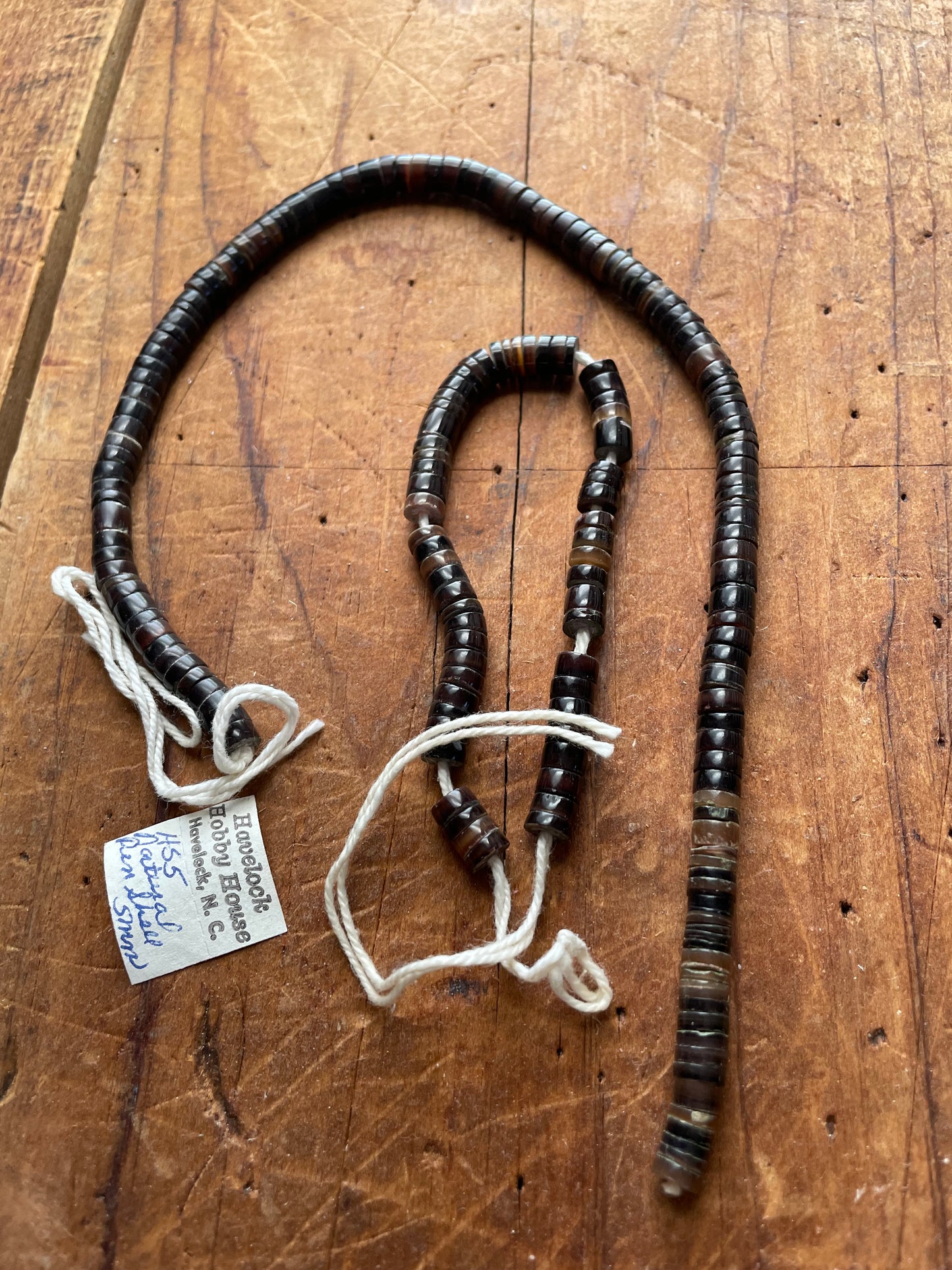 Vintage natural pen shell heishi beads • NOS organic jewelry supply