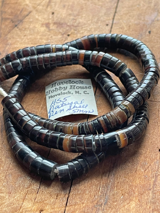 Vintage natural pen shell heishi beads • NOS organic jewelry supply