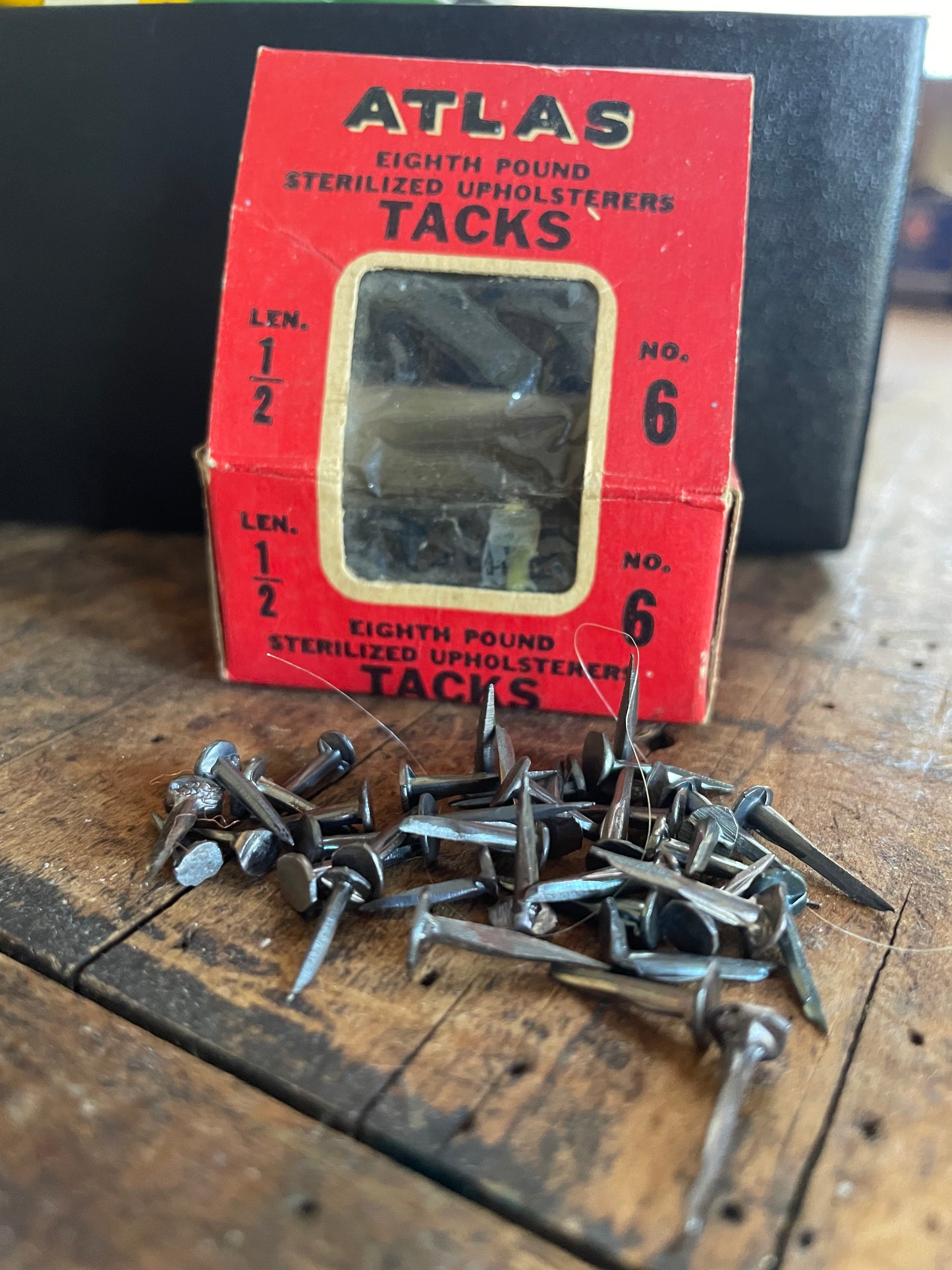 New old stock: 10 grams of steel cut tacks (choice of 1/4", 3/8", 7/16", 1/2", 9/16", 5/8", 3/4", 7/8" or vintage mix))