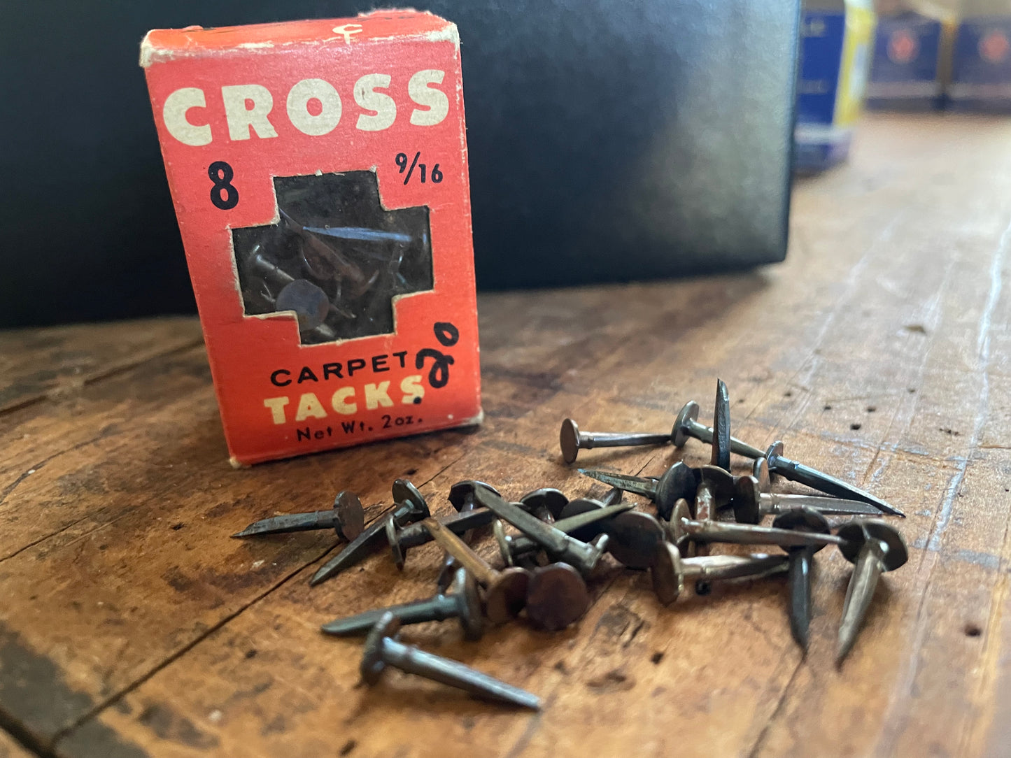 New old stock: 10 grams of steel cut tacks (choice of 1/4", 3/8", 7/16", 1/2", 9/16", 5/8", 3/4", 7/8" or vintage mix))