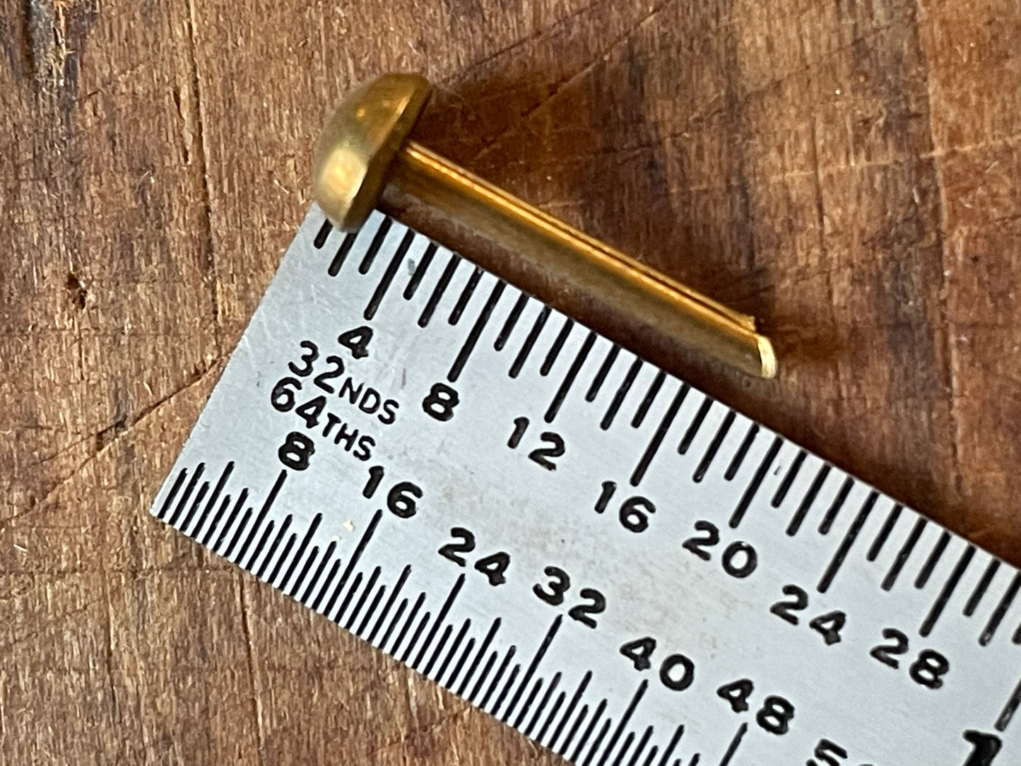 12 Antique Brass Upholstery Tacks 1/5" dome head diameter / 9/16" long • One Dozen Vintage Furniture Brads • Restoration H ardware
