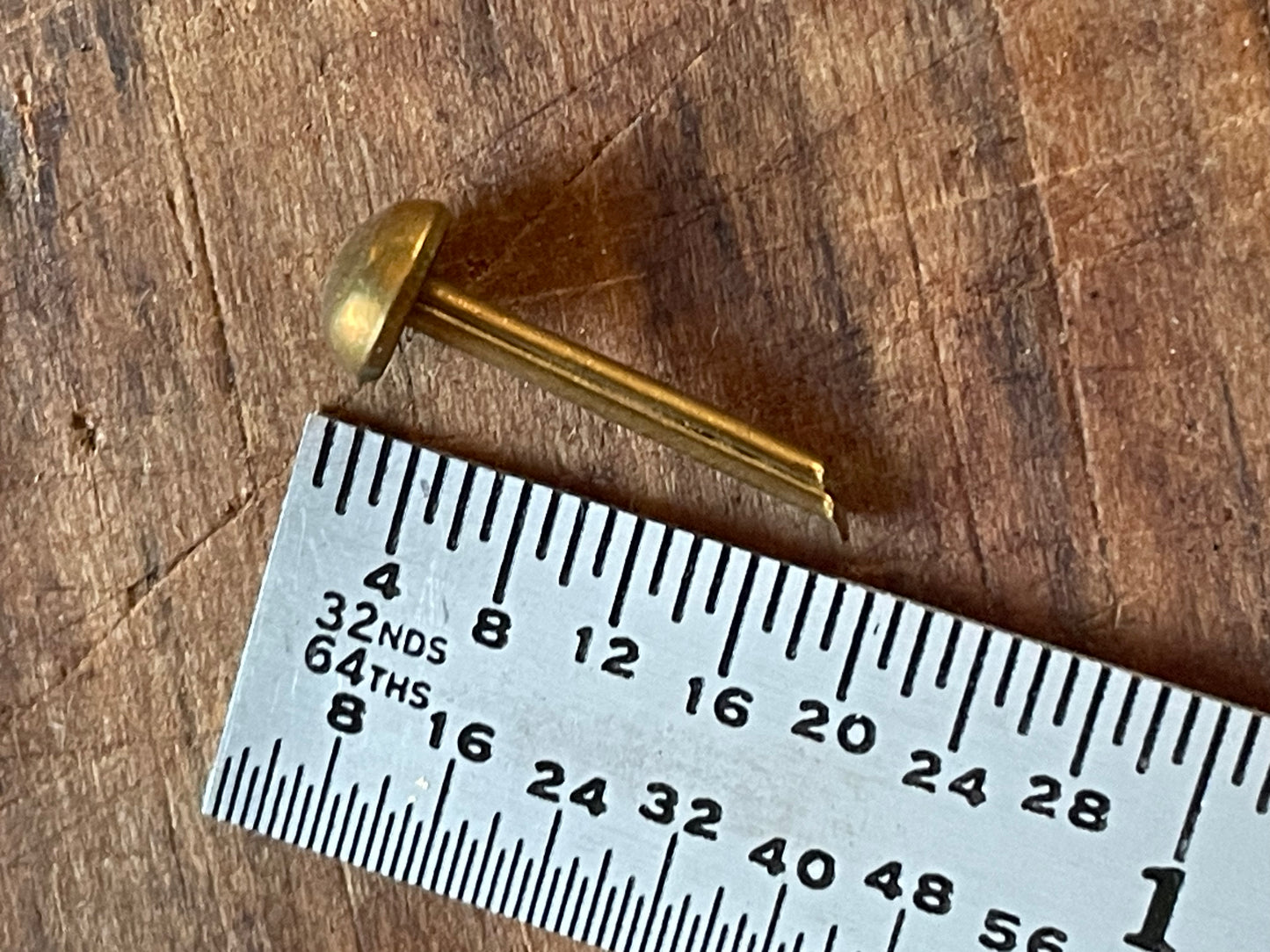 12 Antique Brass Upholstery Tacks 1/5" dome head diameter / 9/16" long • One Dozen Vintage Furniture Brads • Restoration H ardware