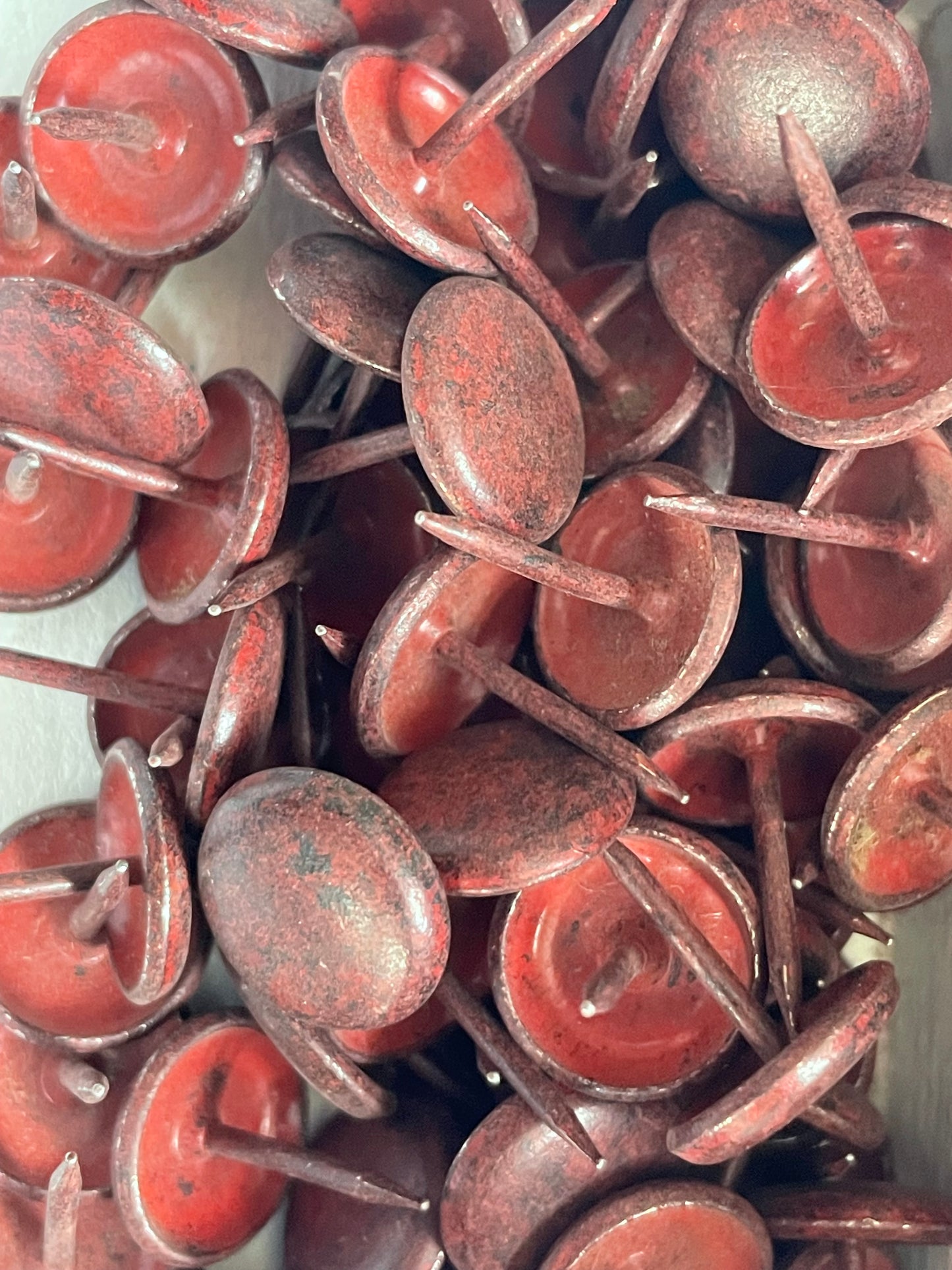 One Dozen Vivid Vintage Upholstery Tacks Leatherlike ("Leatherene") Finish • New Old Stock • Midcentury Industrial Supply