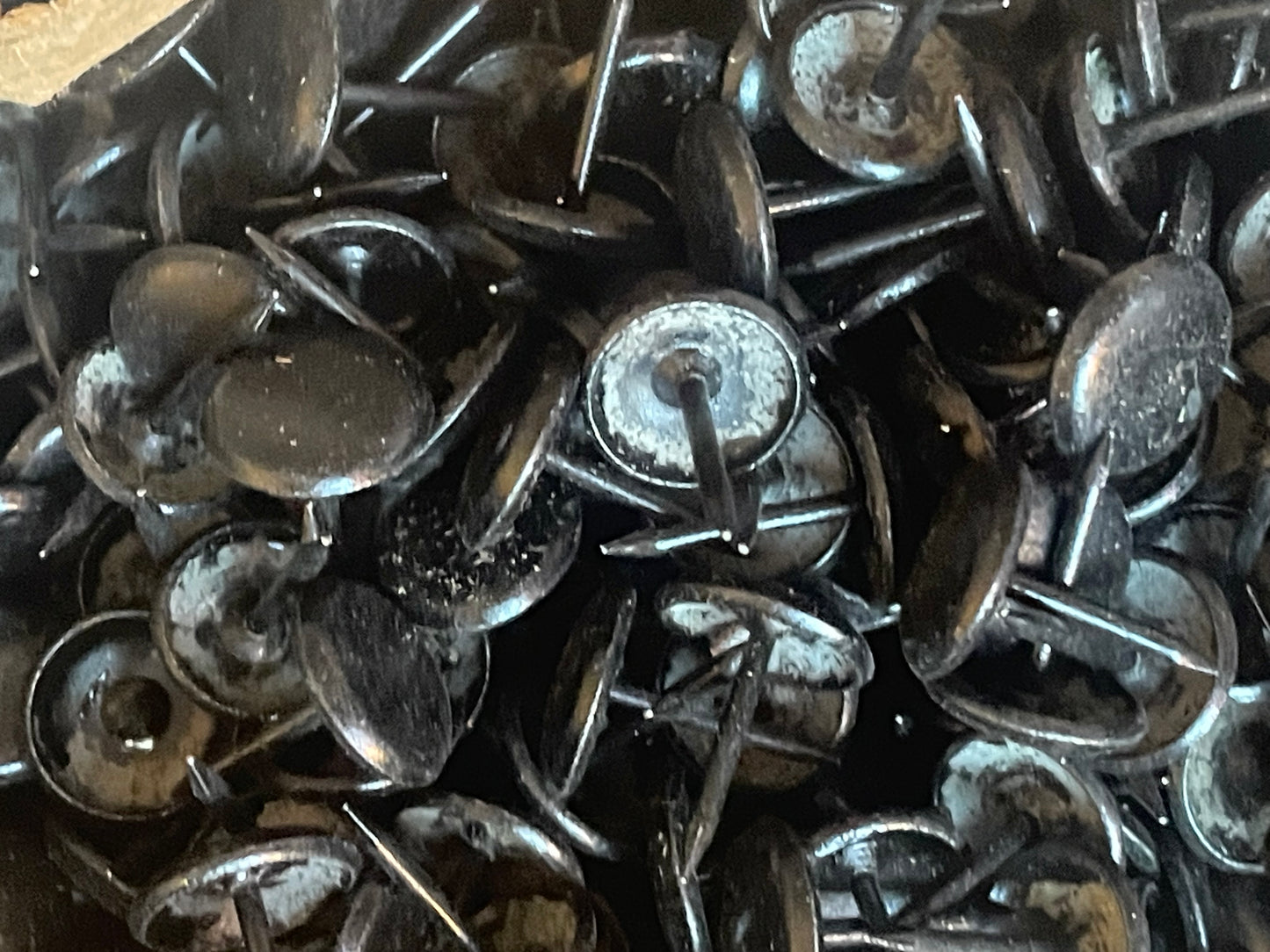 One Dozen Vivid Vintage Upholstery Tacks Leatherlike ("Leatherene") Finish • New Old Stock • Midcentury Industrial Supply