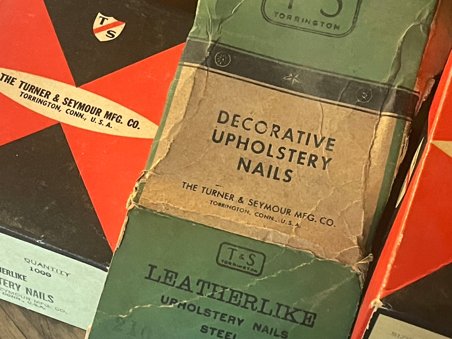 One Dozen Vivid Vintage Upholstery Tacks Leatherlike ("Leatherene") Finish • New Old Stock • Midcentury Industrial Supply