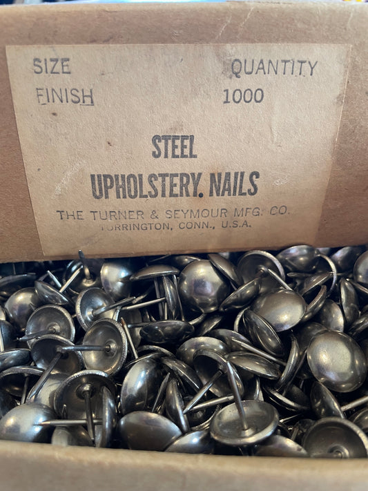 One Dozen Vintage Steel Upholstery Nails • Turner & Seymour NOS • Large Domed Furniture Tacks • Made in USA