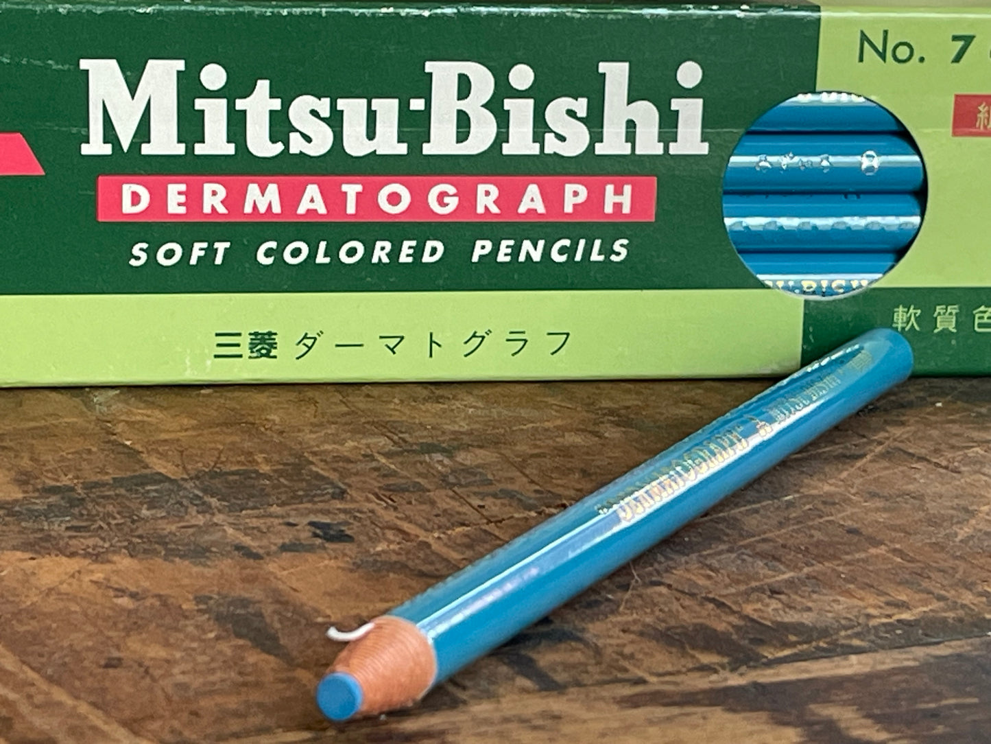 Vintage Mitsu-Bishi No. 7600 Dermatograph Pencil (NOS) • Light Blue • Peel-Away Wax Marking Pencil • Made in Japan