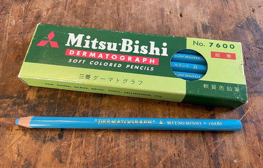 Vintage Mitsu-Bishi No. 7600 Dermatograph Pencil (NOS) • Light Blue • Peel-Away Wax Marking Pencil • Made in Japan