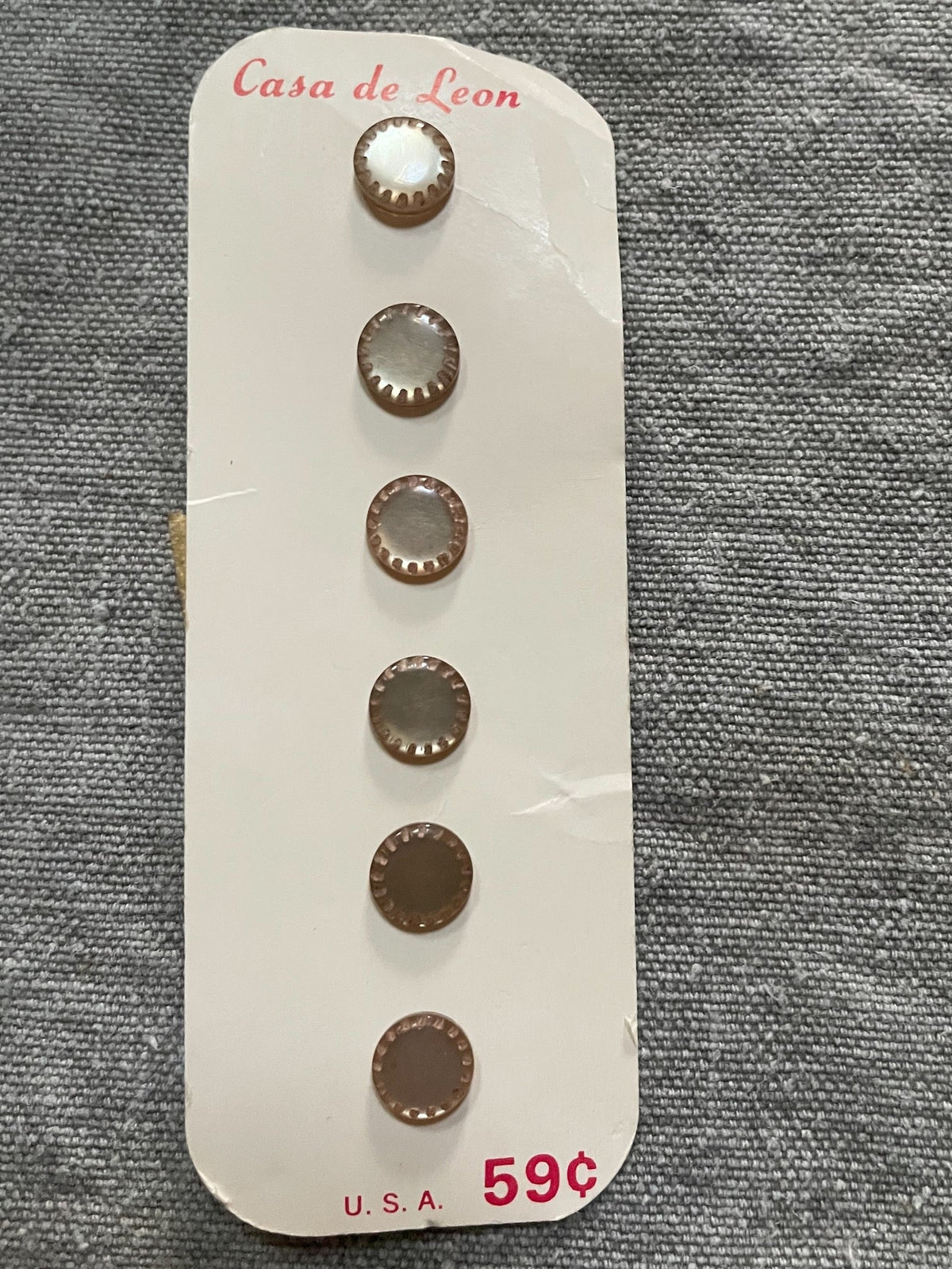 Product view of 6 casa de leon decorative shank sewing buttons, 8.85 mm, nos