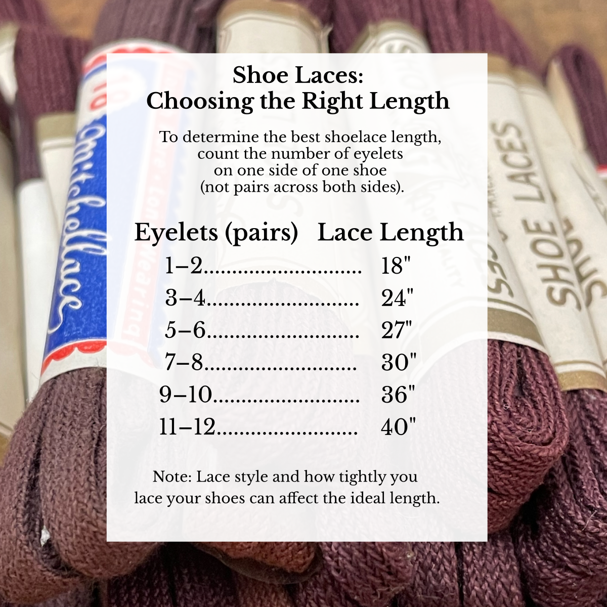 Choose length & color: one pair narrow vintage cotton shoe laces 18" 27” 36” 40" in black, brown, charcoal, white, or olive drab