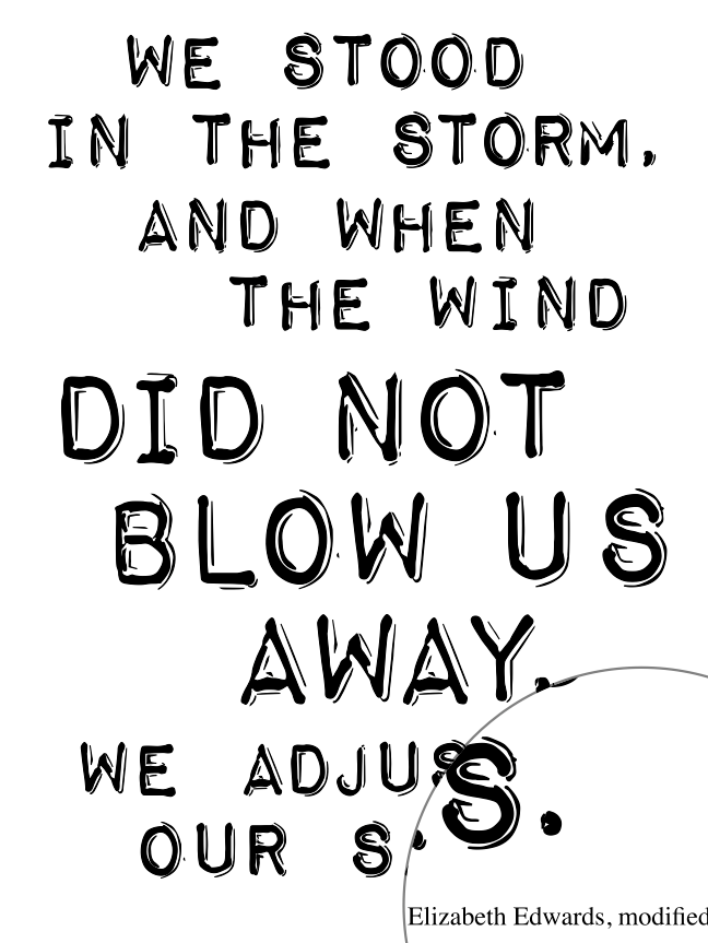 Motivational quote in black text against white background (watermarked): "we stood in the storm, and when the wind did not blow us away, we adjusted our sails"