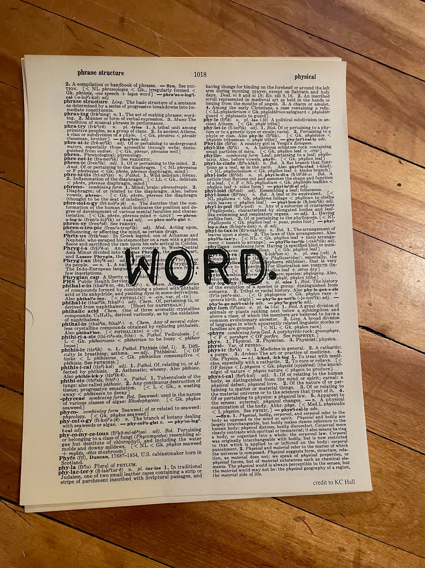 Art Print: Word. One-word (Word.) Quotation Printed on a Repurposed Dictionary Book Page