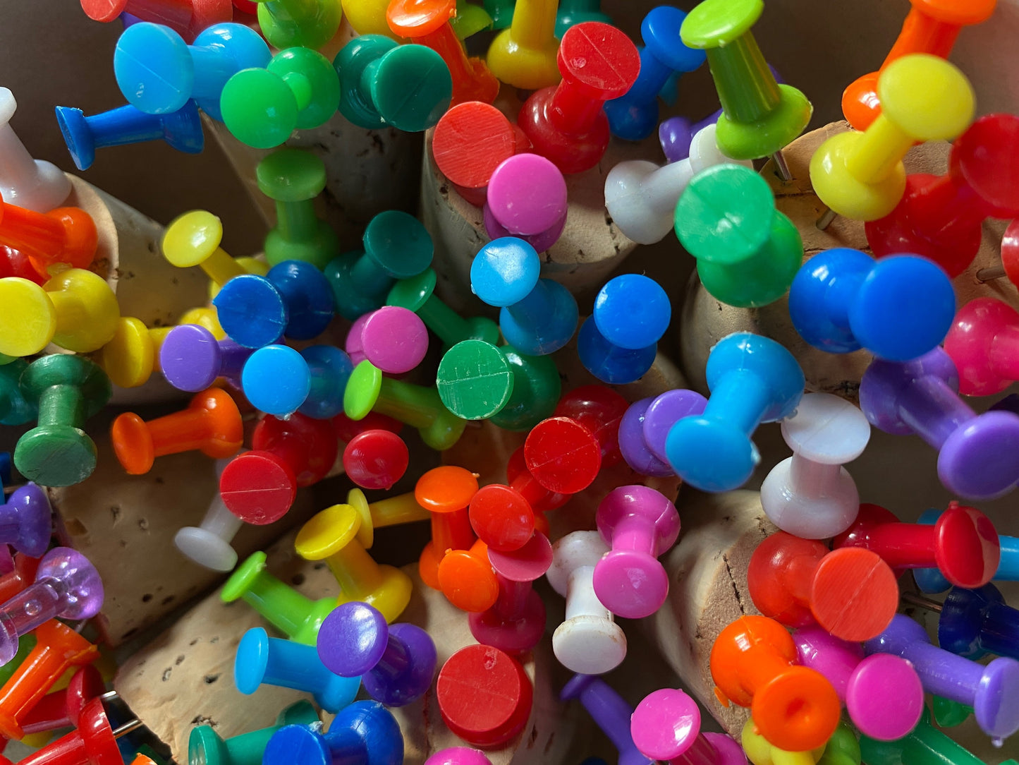 One dozen (12) vintage thumbtacks / VTG office supplies, metal and/or plastic tacks, map pins pushpins