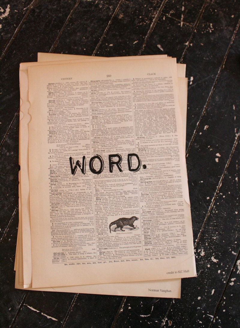 Art Print: Word. One-word (Word.) Quotation Printed on a Repurposed Dictionary Book Page