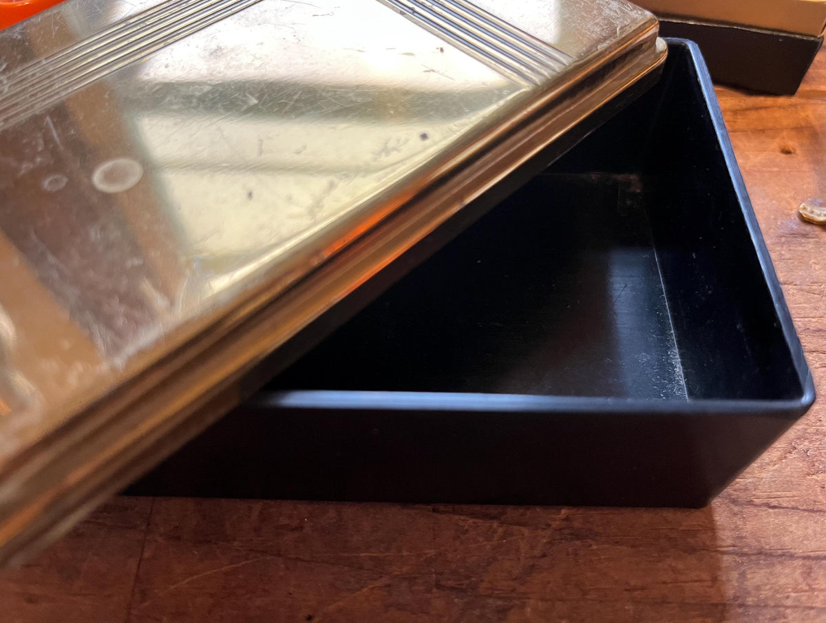 Vintage Art Deco-Style Metal and Plastic Trinket Box | Geometric Design