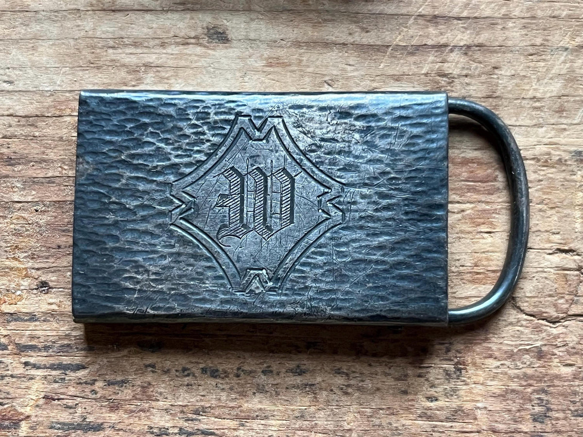 Antique Unger Brothers Sterling Silver Belt Buckle - Gothic W Monogram - 21.2 g