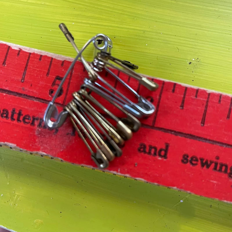 One dozen vintage, rescued metal safety pins. Choice: small, medium, large, or assorted. Secondhand sourced / ethical goods