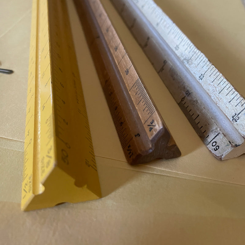Vintage Triangular Wood Ruler Post, U.S. St'd Engineering Architectural in  Case