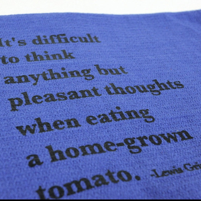 Upcycled hand towel: It's difficult to think anything but pleasant thoughts when eating a homegrown tomato.