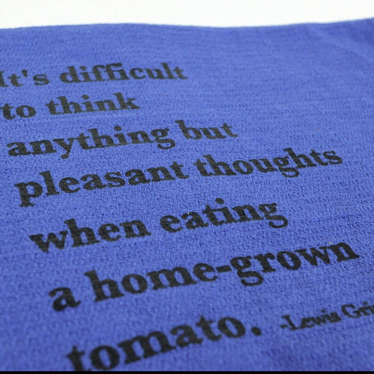 Upcycled hand towel: It's difficult to think anything but pleasant thoughts when eating a homegrown tomato.
