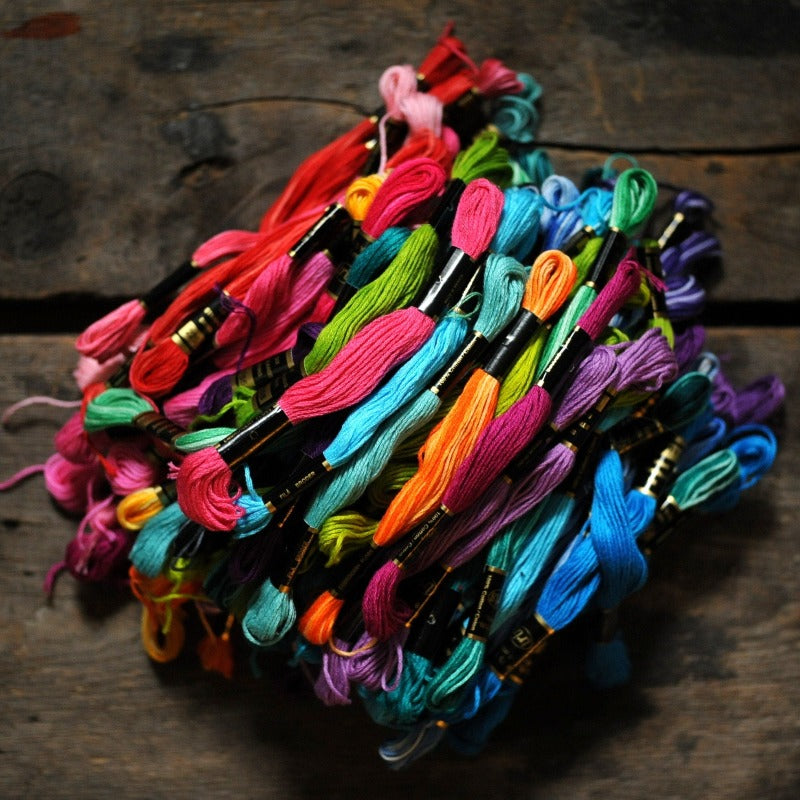 Secondhand-sourced set of 12 skeins of embroidery floss in rainbow colors, embroidery floss variety pack bundle ROYGBIV