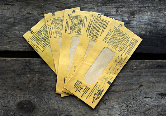 Papers for repurposing: five 1950s Social Security envelopes