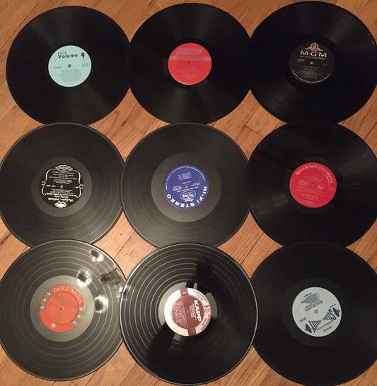 Ten old 33 records for making and displaying: vintage vinyl LPs for craft, reuse, repurpose