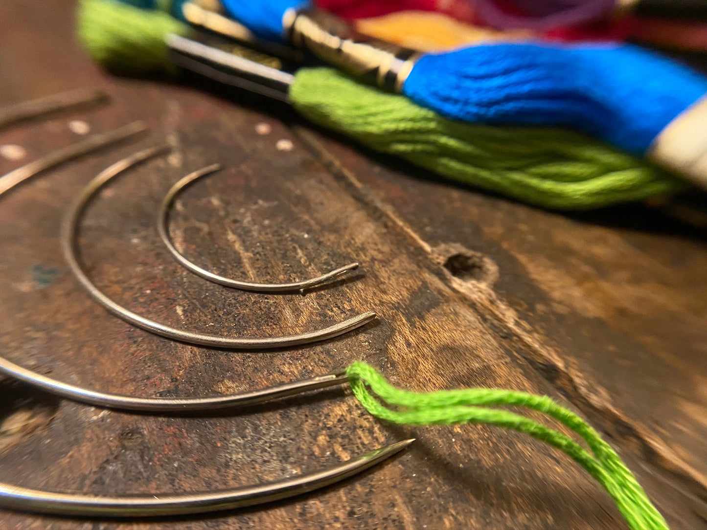 Curved upholstery needles: Make lampshades, repair cushions. Ethically sourced/secondhand supply. Choose your size (2”, 3”, 4”, lamp shade).