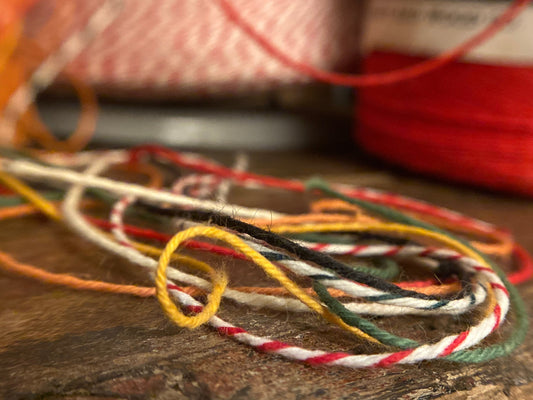Parcel string / 100% cotton bakers twine / vintage gift tie ribbon cut to spec red white green black orange gold aqua gray new old stock