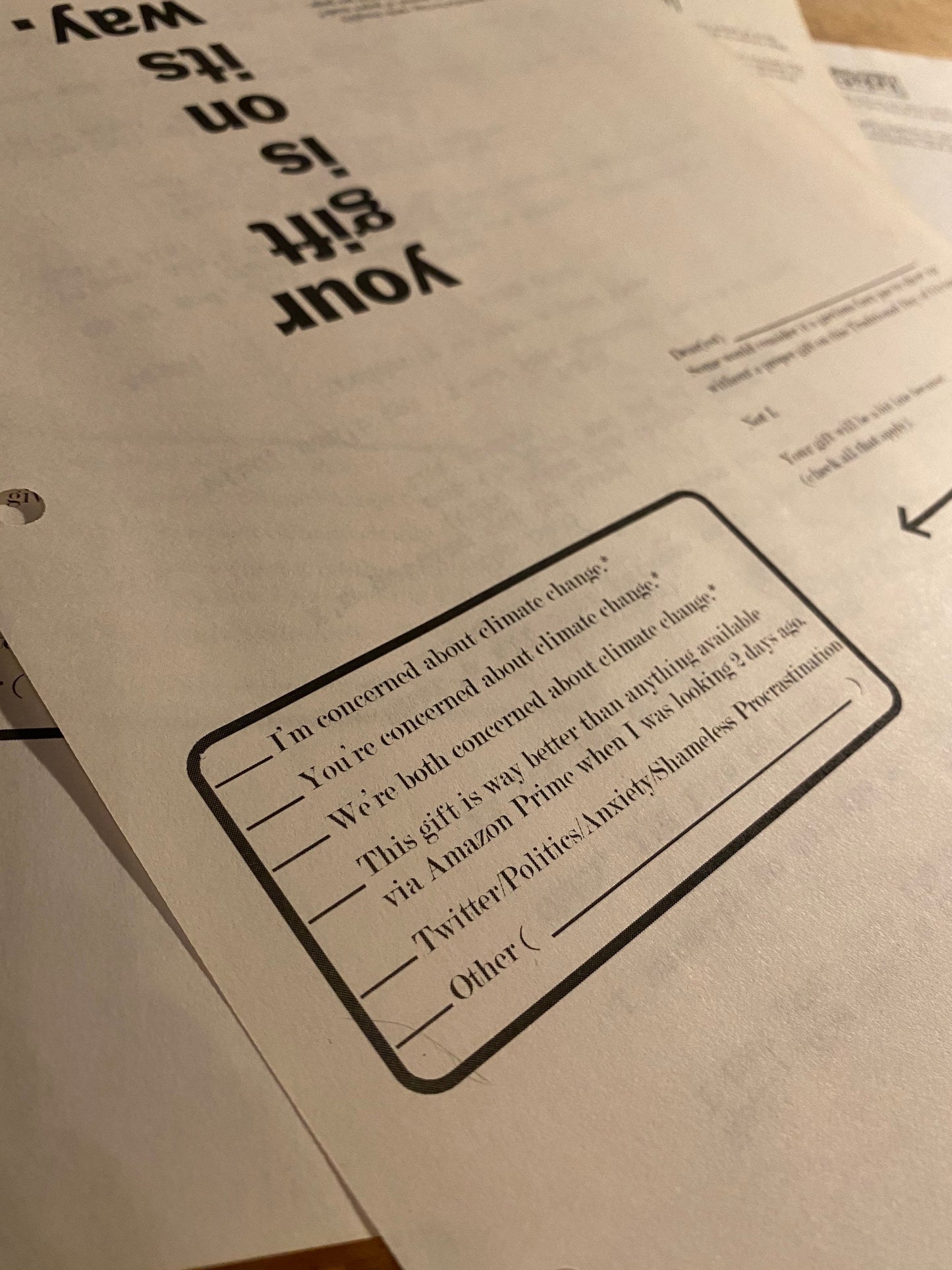 Printable card: Your gift is on its way. Supply chains be damned! Last Minute Digital Download for averting gifting shame